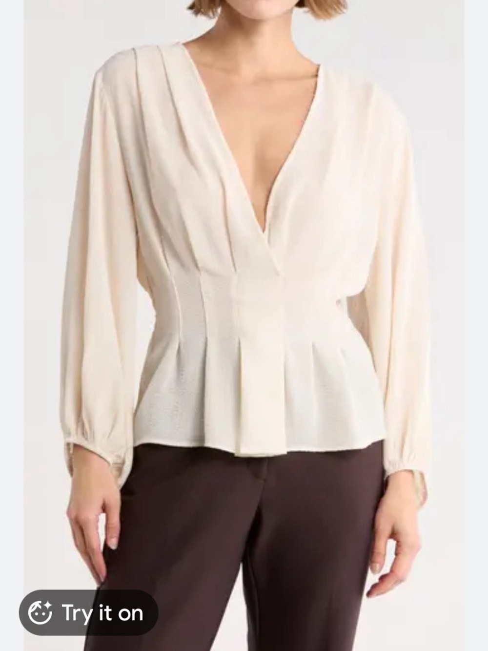 Nordstrom Cream V-Neck Pleated Peplum Blouse